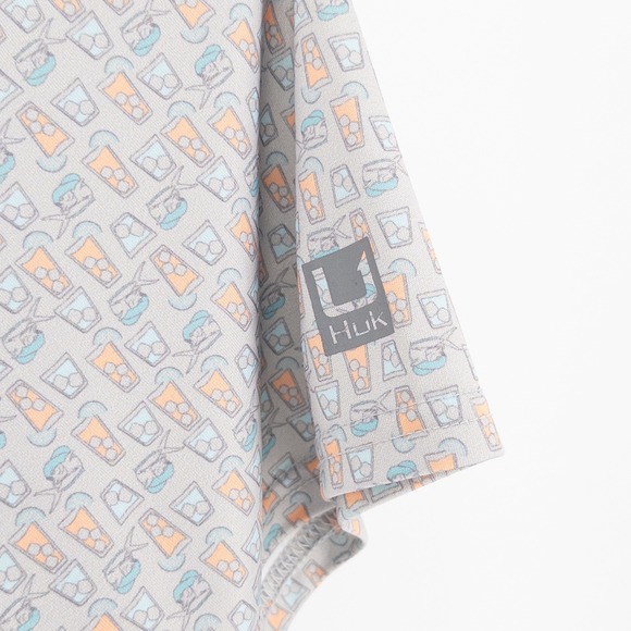 Huk Gear Mens XL Polo Shirt Cocktail Drink All Over Print Performance Fishing - Picture 4 of 7